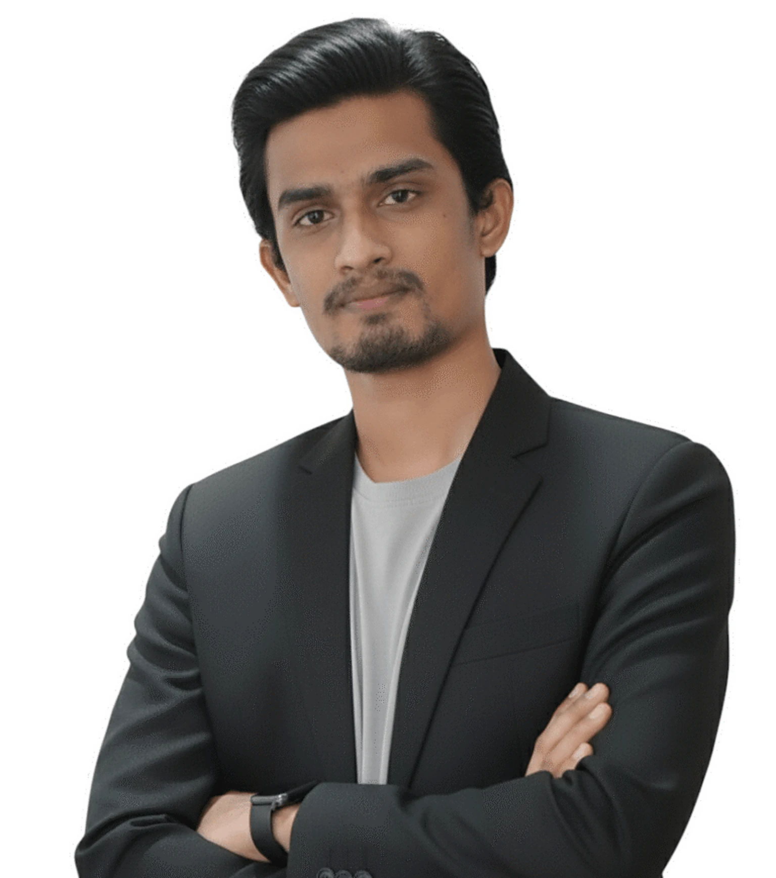 Walid Forhad in a black blazer, arms crossed
