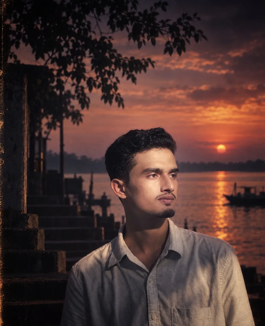 Walid Forhad by a river at sunset